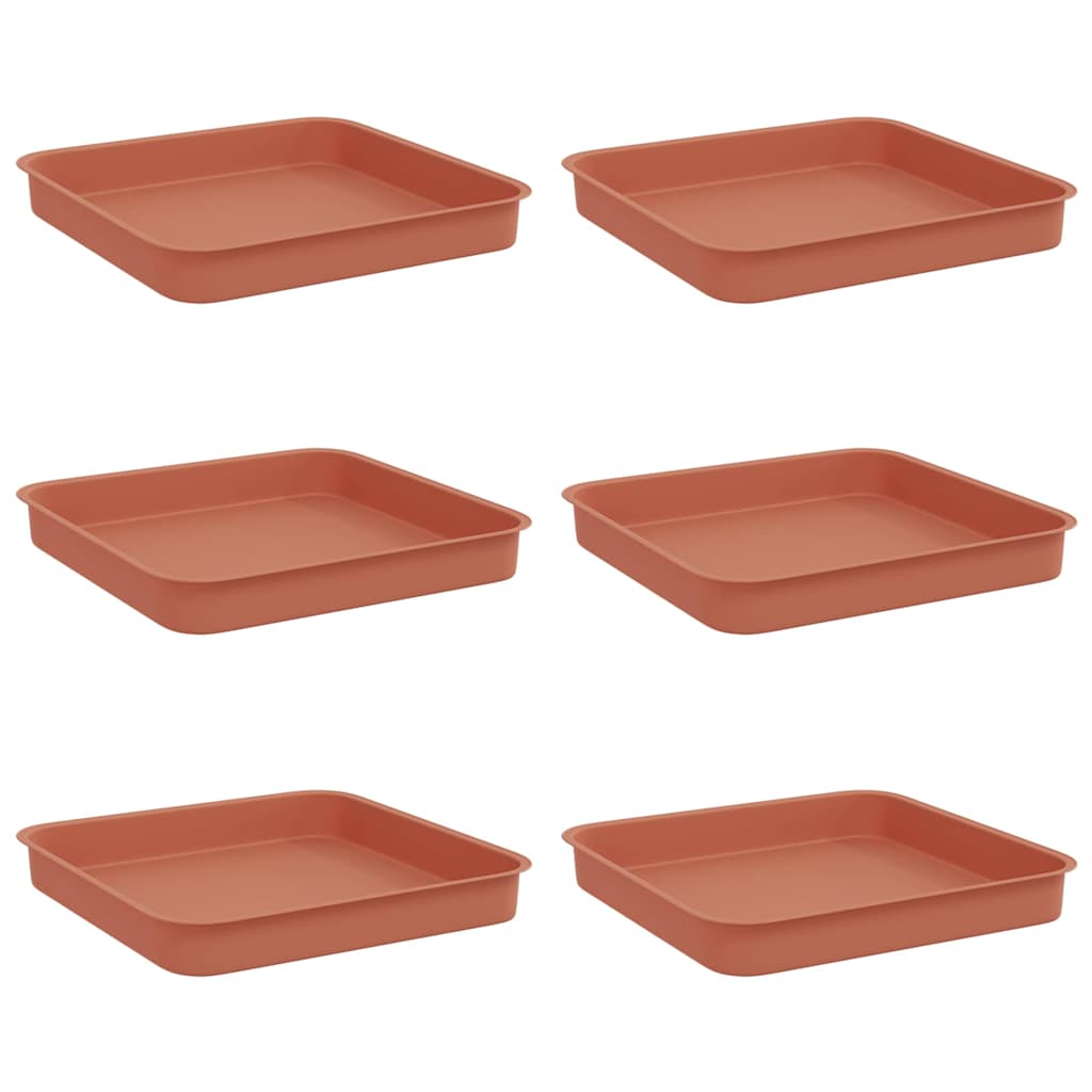 vidaXL Square Flower Tray 6 pcs Brick Red 15 x 15 x 2 cm Plastic