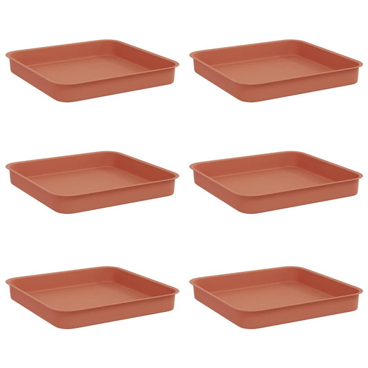 vidaXL Square Flower Tray 6 pcs Brick Red 15 x 15 x 2 cm Plastic