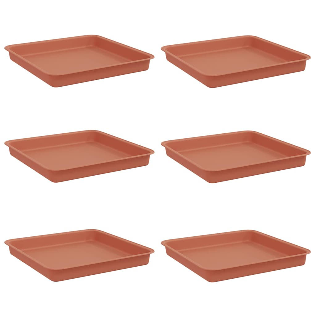 vidaXL Square Flower Tray 6 pcs Brick Red 18 x 18 x 2 cm Plastic