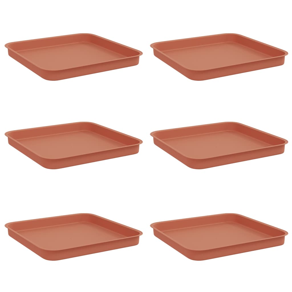 vidaXL Square Flower Tray 6 pcs Brick Red 21 x 21 x 2 cm Plastic