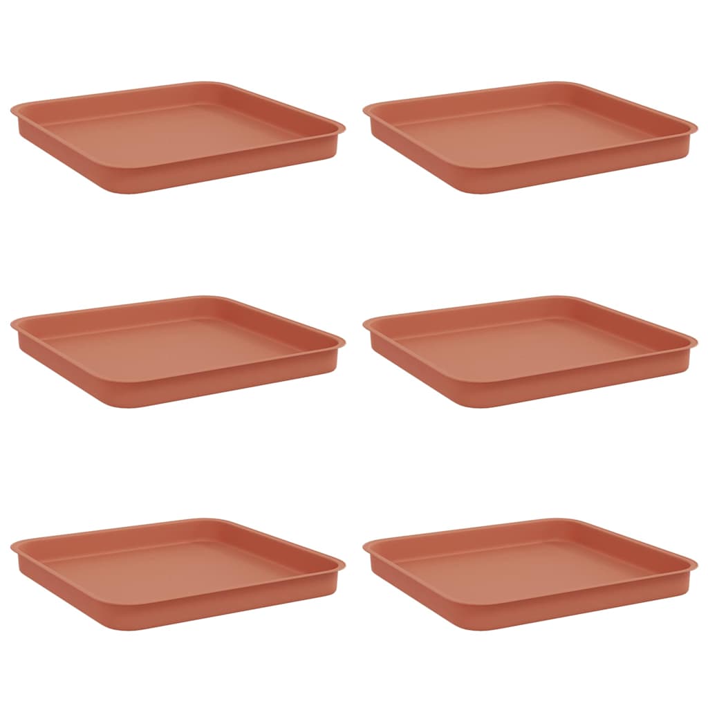 vidaXL Square Flower Tray 6 pcs Brick Red 25.5 x 25.5 x 2.5 cm Plastic