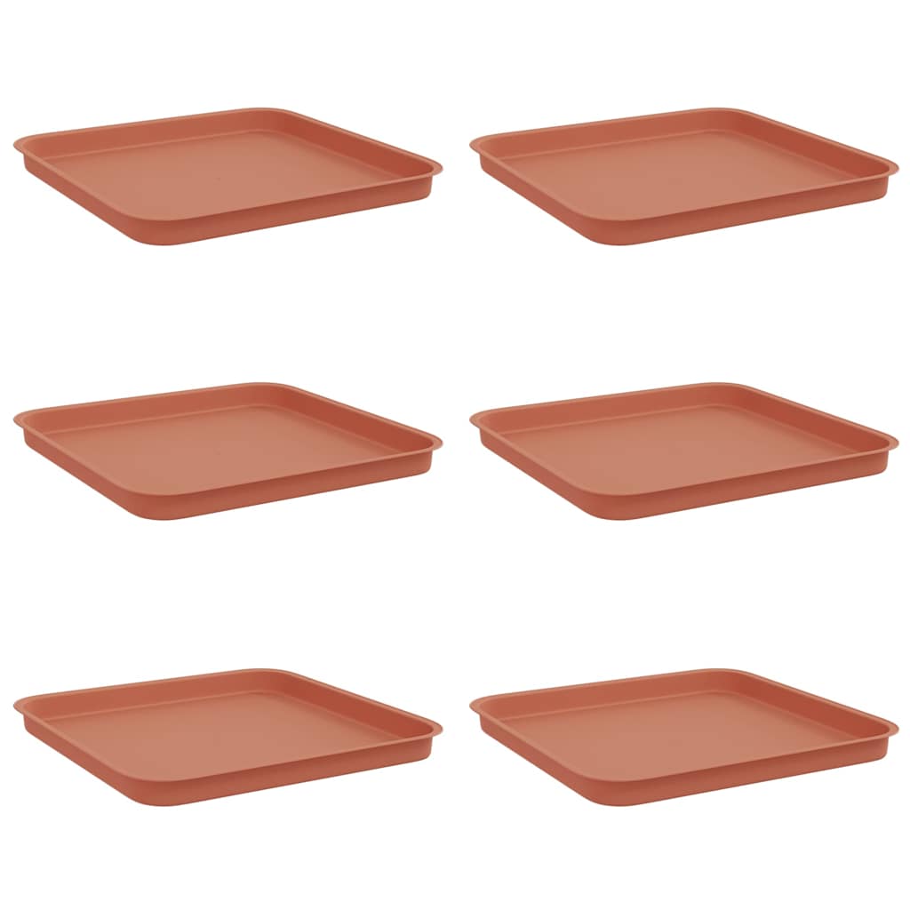 vidaXL Square Flower Tray 6 pcs Brick Red 32 x 32 x 2.5 cm Plastic