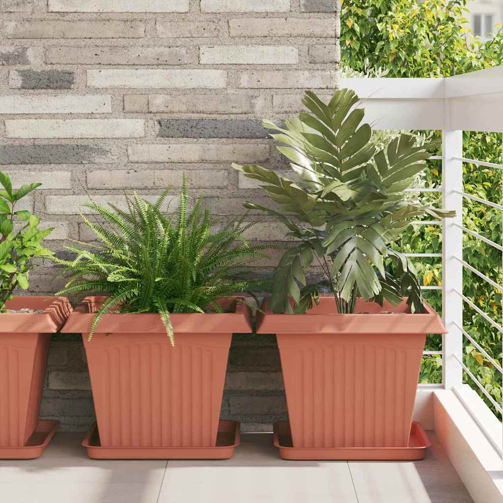 vidaXL Square Flower Tray 6 pcs Brick Red 36 x 36 x 2.5 cm Plastic