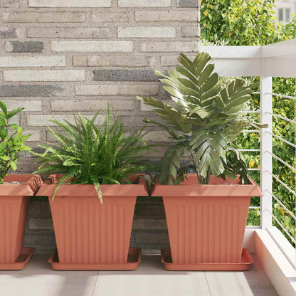 vidaXL Square Flower Tray 6 pcs Brick Red 36 x 36 x 2.5 cm Plastic