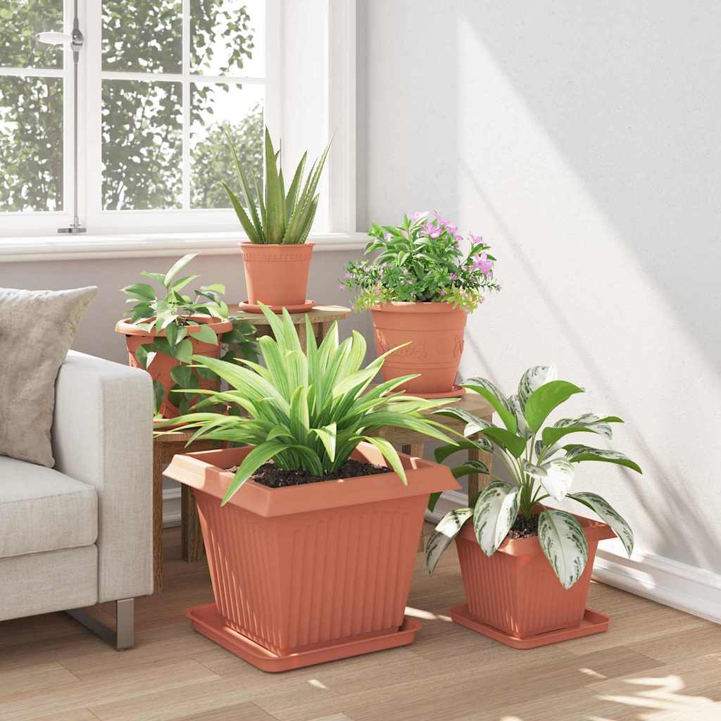 vidaXL Square Flower Tray 6 pcs Brick Red 36 x 36 x 2.5 cm Plastic