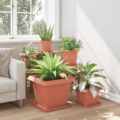 vidaXL Square Flower Tray 6 pcs Brick Red 36 x 36 x 2.5 cm Plastic
