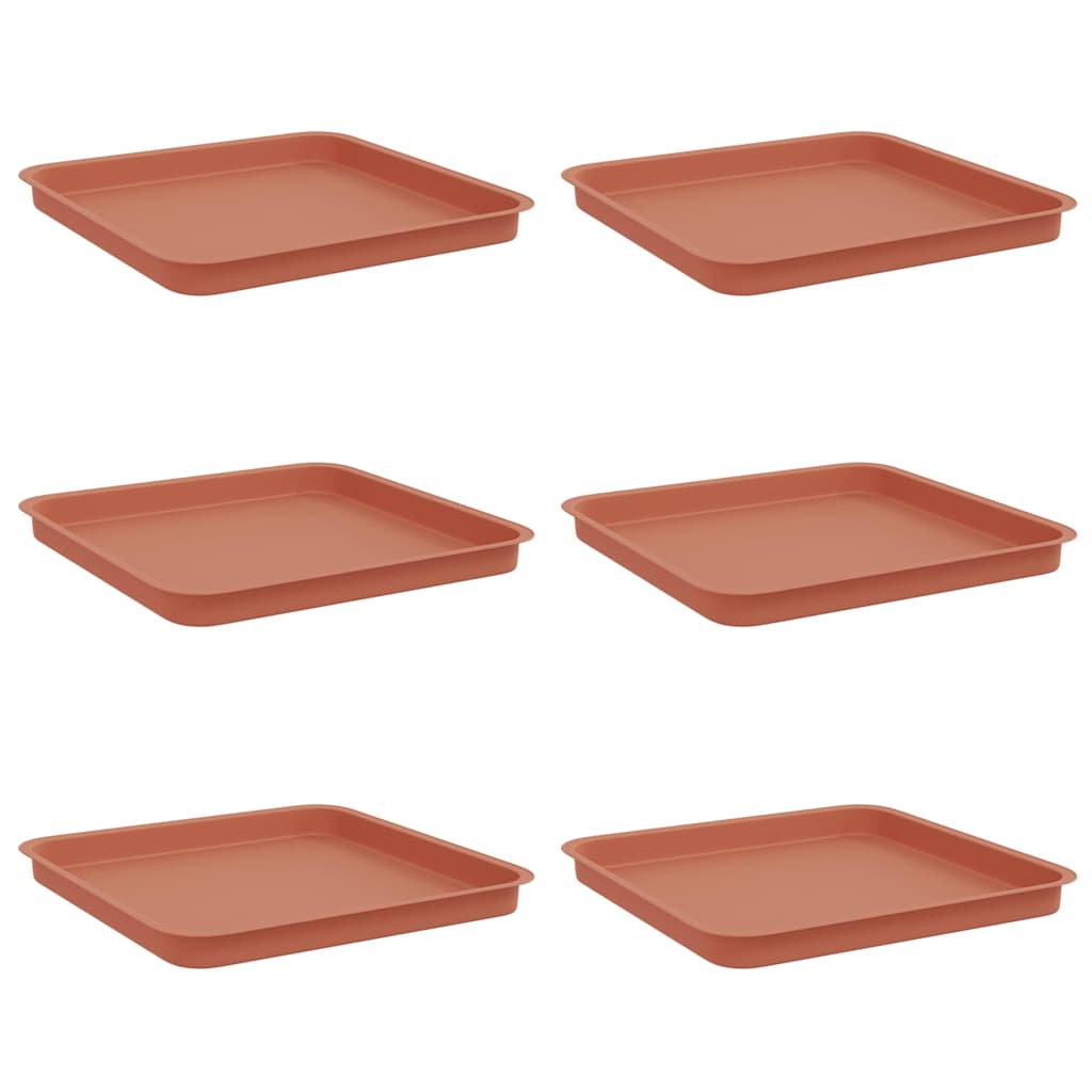 vidaXL Square Flower Tray 6 pcs Brick Red 36 x 36 x 2.5 cm Plastic