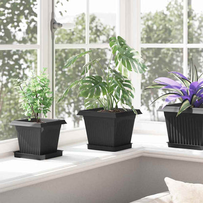 vidaXL Square Flower Tray 6 pcs Black 15 x 15 x 2 cm Plastic