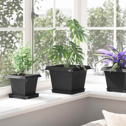 vidaXL Square Flower Tray 6 pcs Black 18 x 18 x 2 cm Plastic