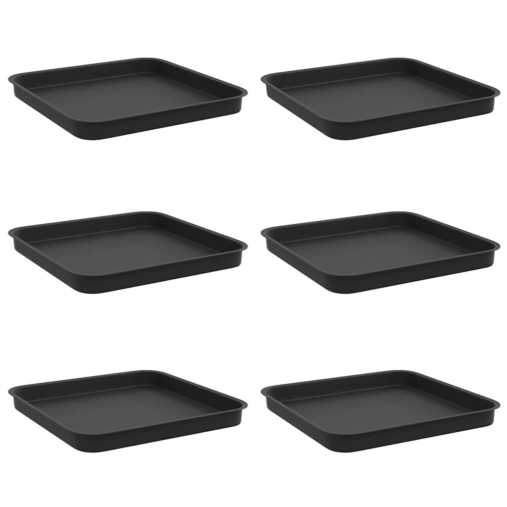 vidaXL Square Flower Tray 6 pcs Black 21 x 21 x 2 cm Plastic