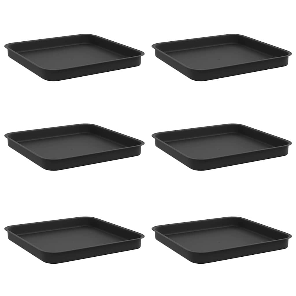 vidaXL Square Flower Tray 6 pcs Black 25.5 x 25.5 x 2.5 cm Plastic