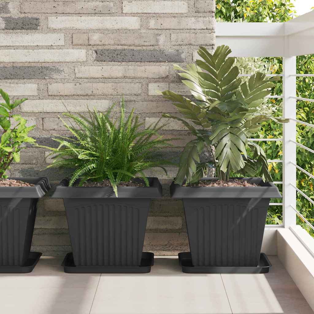 vidaXL Square Flower Tray 6 pcs Black 32 x 32 x 2.5 cm Plastic