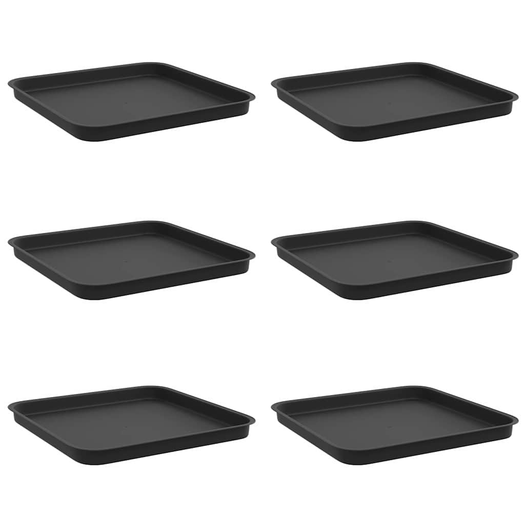 vidaXL Square Flower Tray 6 pcs Black 32 x 32 x 2.5 cm Plastic