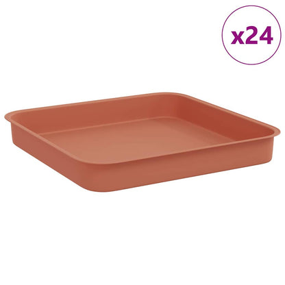 vidaXL Square Flower Tray 24 pcs Brick Red 15 x 15 x 2 cm Plastic