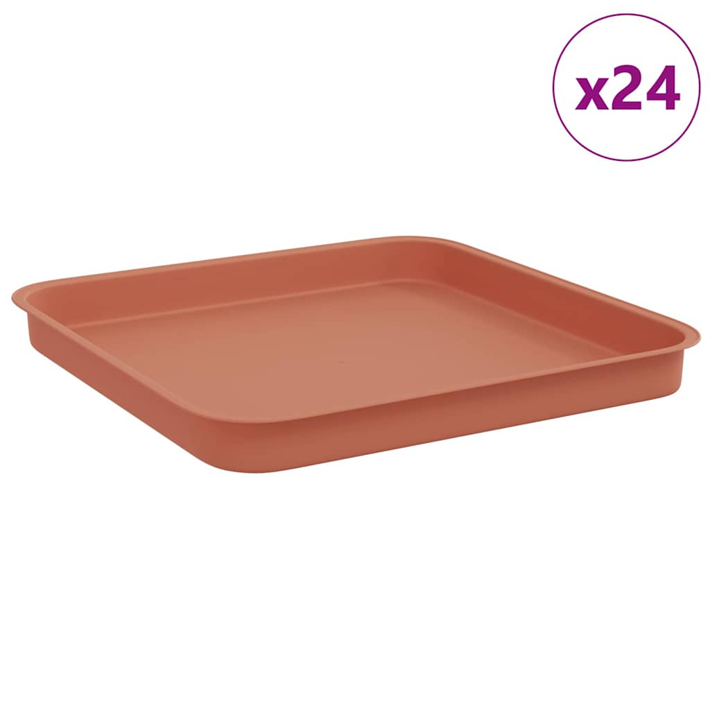 vidaXL Square Flower Tray 24 pcs Brick Red 21 x 21 x 2 cm Plastic