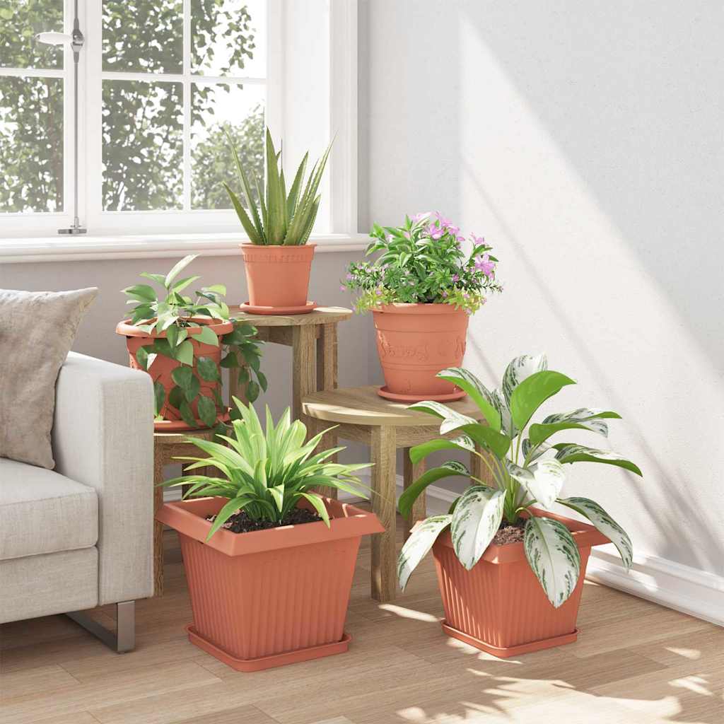 vidaXL Square Flower Tray 24 pcs Brick Red 25.5 x 25.5 x 2.5 cm