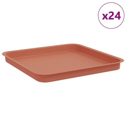 vidaXL Square Flower Tray 24 pcs Brick Red 36 x 36 x 2.5 cm Plastic