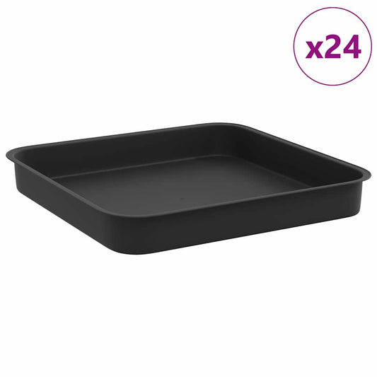 vidaXL Square Flower Tray 24 pcs Black 15 x 15 x 2 cm Plastic