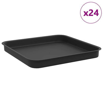 vidaXL Square Flower Tray 24 pcs Black 25.5 x 25.5 x 2.5 cm Plastic