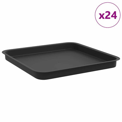 vidaXL Square Flower Tray 24 pcs Black 36 x 36 x 2.5 cm Plastic
