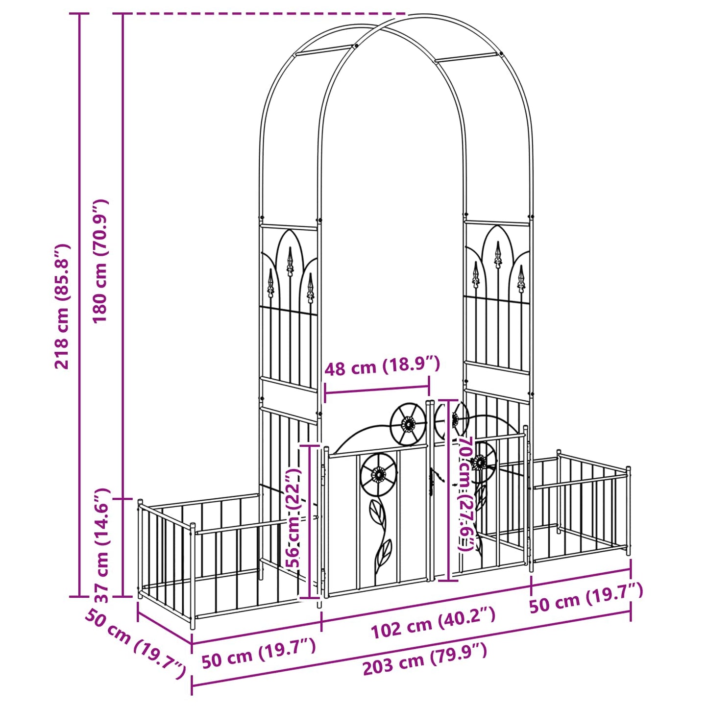 vidaXL Garden Arch with Lock Black 203 x 50 x 218 cm