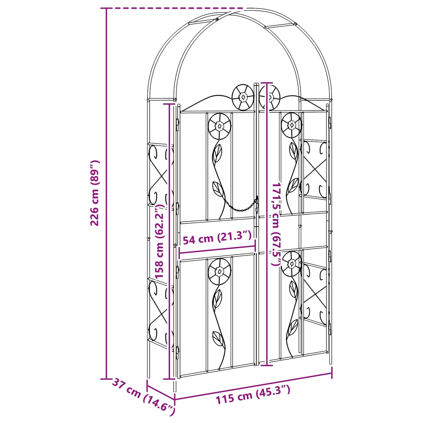 vidaXL Garden Arch Plain Green 115 x 37 x 226 cm