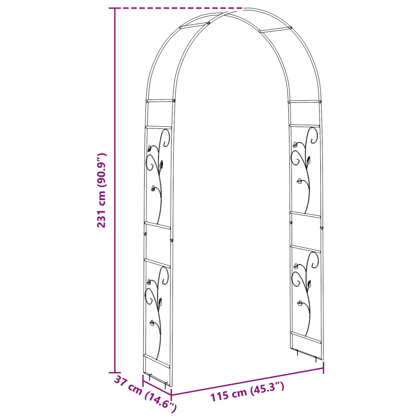 vidaXL Garden Arch Floral Green 115 x 37 x 231 cm