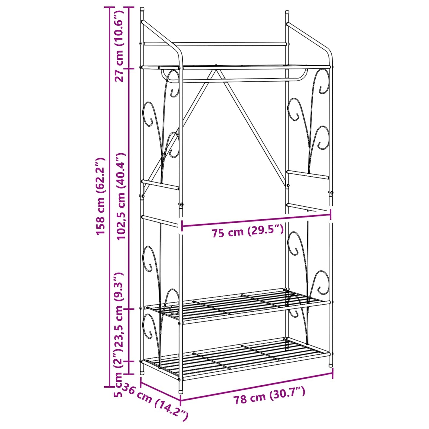 vidaXL Open Wardrobe Plain 78 x 36 x 158 cm