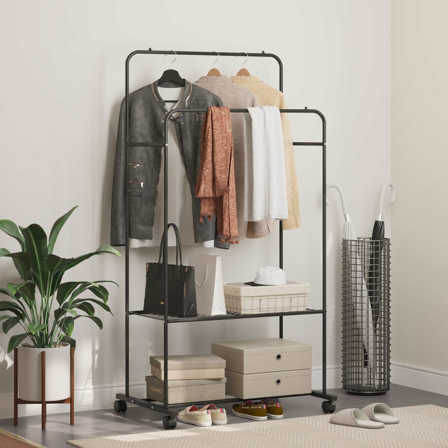 vidaXL Clothes Rack with Shelf with Wheel Black 80 x 53 x 156 cm