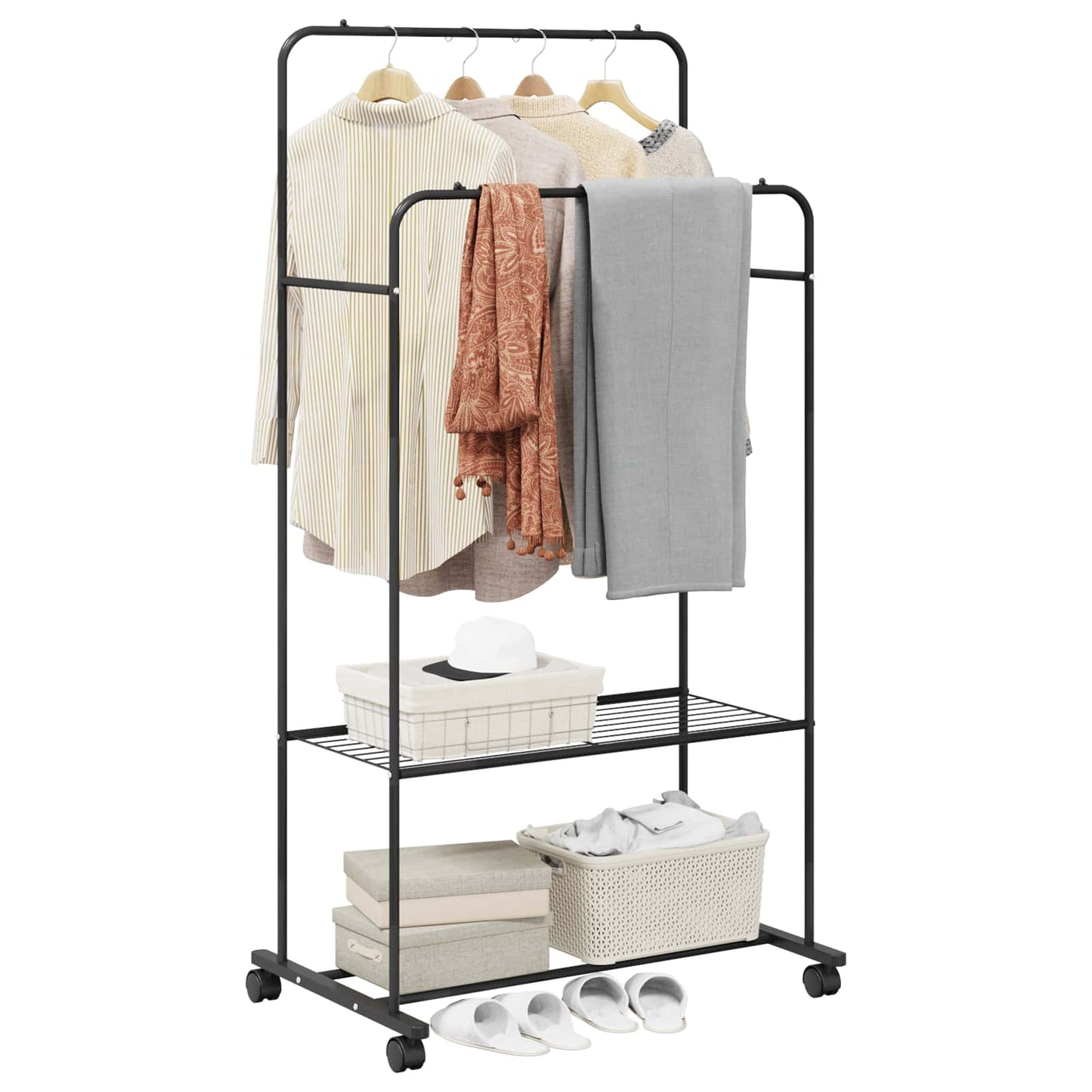 vidaXL Clothes Rack with Shelf with Wheel Black 80 x 53 x 156 cm