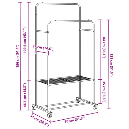 vidaXL Clothes Rack with Shelf with Wheel Black 80 x 53 x 156 cm