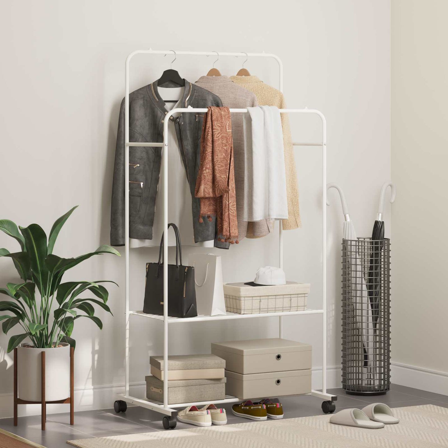 vidaXL Clothes Rack with Shelf with Wheel White 80 x 53 x 156 cm