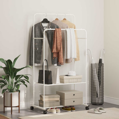 vidaXL Clothes Rack with Shelf with Wheel White 80 x 53 x 156 cm