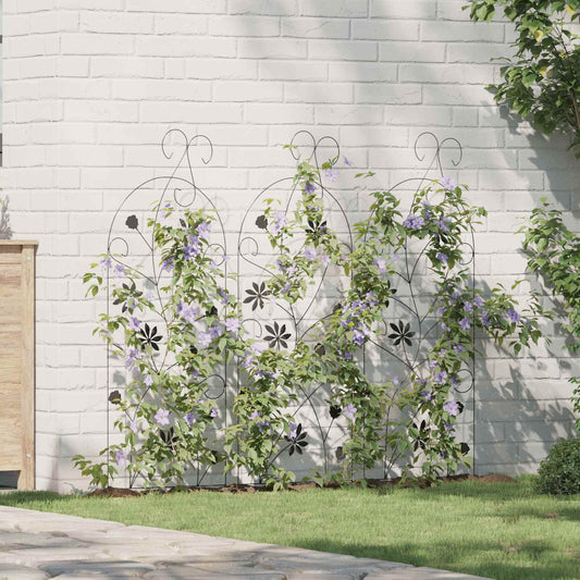 vidaXL Garden Fence with Lock 3 pcs Black 112 x 39.5 cm Steel