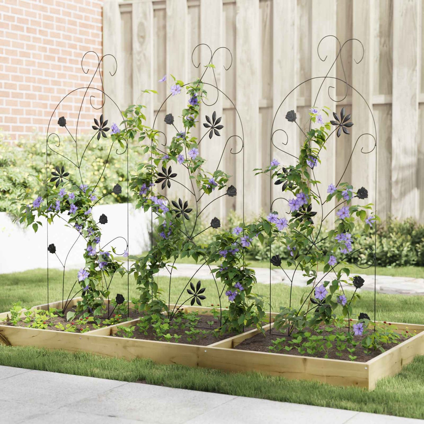vidaXL Garden Fence with Lock 3 pcs Black 112 x 39.5 cm Steel