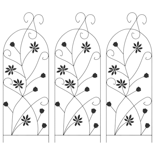 vidaXL Garden Fence with Lock 3 pcs Black 112 x 39.5 cm Steel