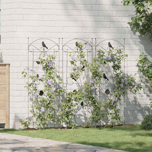 vidaXL Garden Fence 3 pcs Black 110 x 40 cm Steel