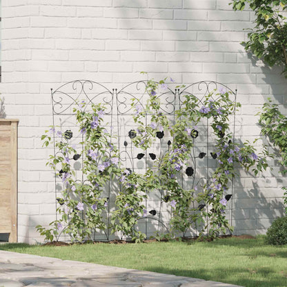 vidaXL Garden Fence 3 pcs Black 110.5 x 42.5 cm Steel