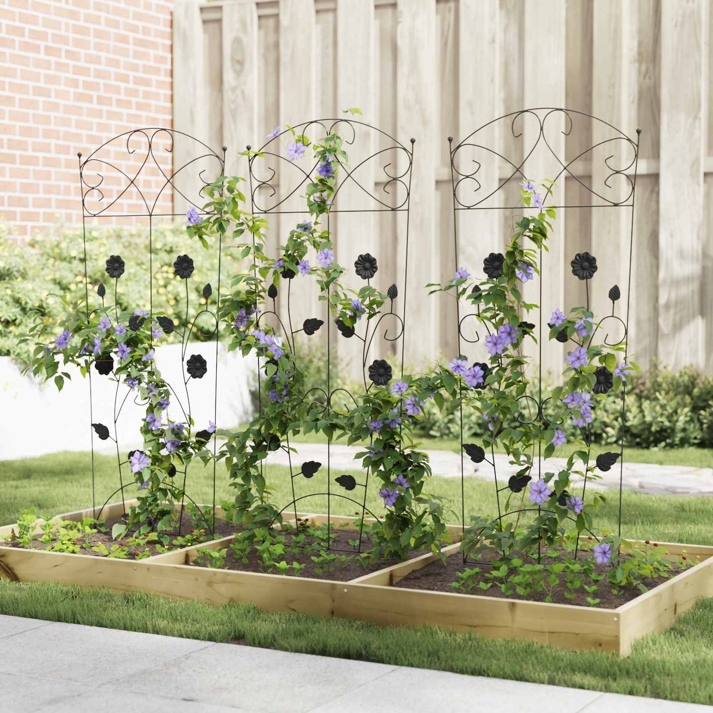 vidaXL Garden Fence 3 pcs Black 110.5 x 42.5 cm Steel