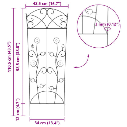 vidaXL Garden Fence 3 pcs Black 110.5 x 42.5 cm Steel