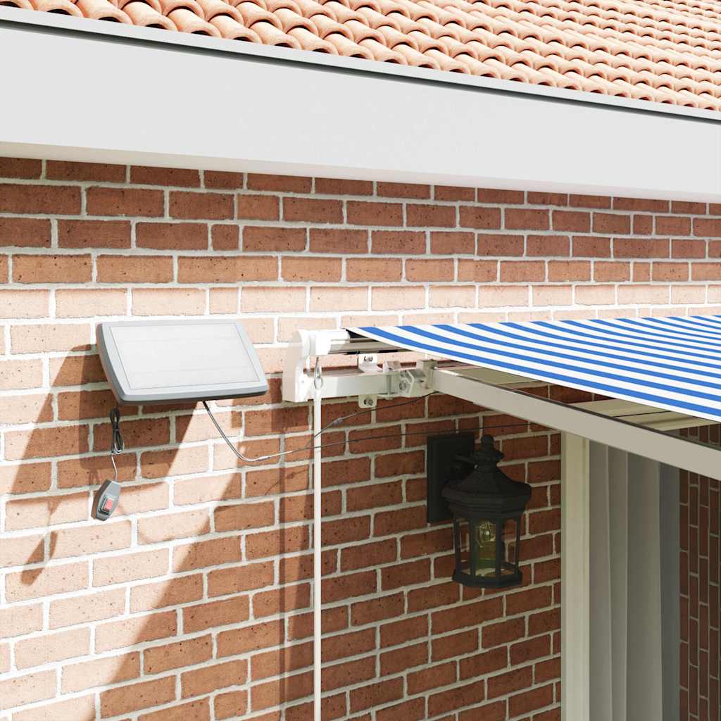 vidaXL Retractable Awning Manual Blue and White 500 x 300 cm