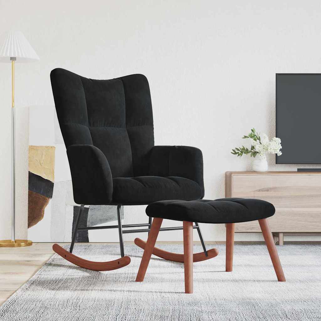 vidaXL Rocking Chair with Footstool Black Velvet