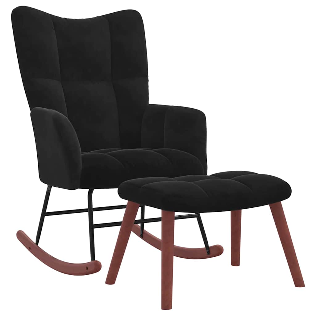 vidaXL Rocking Chair with Footstool Black Velvet