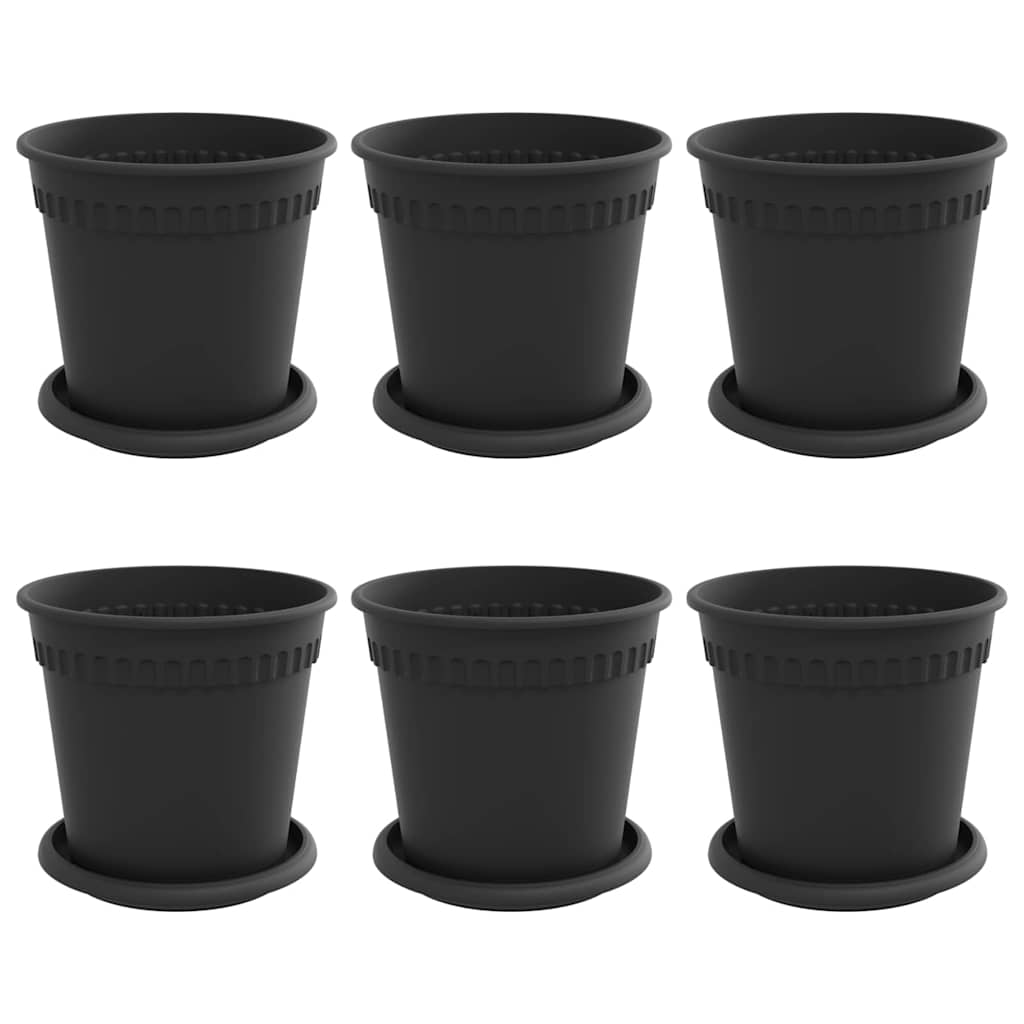 vidaXL Plant Pots 6 pcs Black Ø 17 x 14 cm Plastic