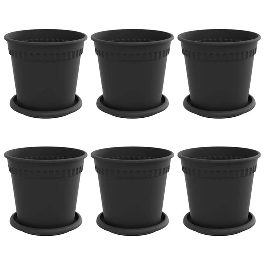 vidaXL Plant Pots 6 pcs Black Ø 17 x 14 cm Plastic