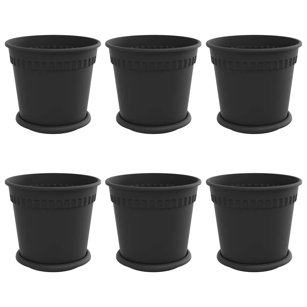 vidaXL Plant Pots 6 pcs Black Ø 19 x 16 cm Plastic