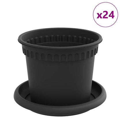 vidaXL Plant Pots 24 pcs Black Ø 12.5 x 10 cm Plastic