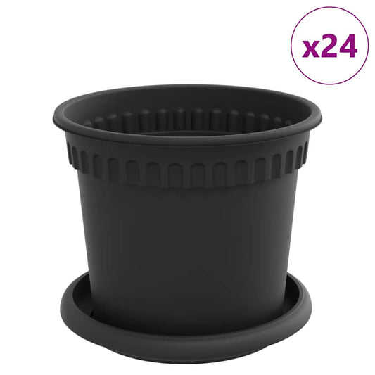 vidaXL Plant Pots 24 pcs Black Ø 15 x 12 cm Plastic