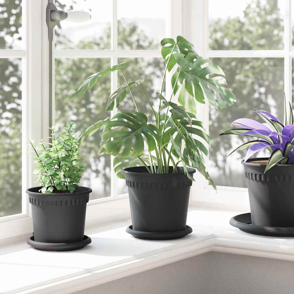 vidaXL Plant Pots 24 pcs Black Ø 17 x 14 cm Plastic