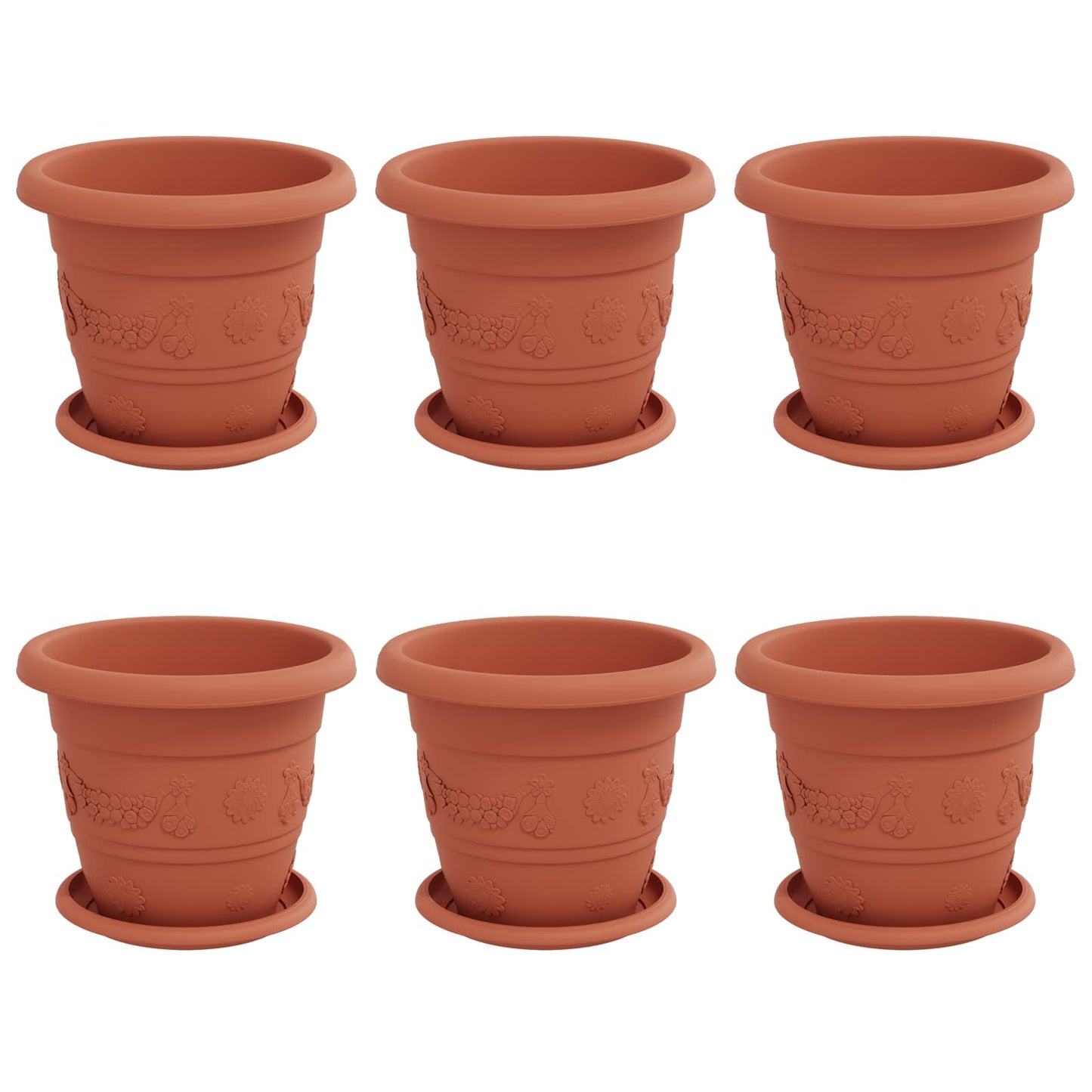 vidaXL Plant Pots 6 pcs Brick Red Ø 22 x 18 cm Plastic